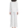 Lands’ End Women’s Cotton Poplin 2 Piece Pajama Set – Long Sleeve Top and Pants(White/Blue Floral Stripe)