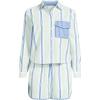 Lands’ End Women’s Cotton Poplin 2 Piece Pajama Set – Long Sleeve Top and Shorts with Piping(Icy Mint/Muted Cobalt Stripe)