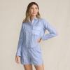 Lands’ End Women’s Cotton Poplin 2 Piece Pajama Set – Long Sleeve Top and Shorts with Piping(Muted Cobalt/Pink Stripe)
