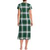 Lands’ End Women’s Cotton Short Sleeve Midcalf Nightgown(Light Emerald Plaid)