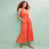 Lands’ End Women’s Cotton Voile Halter Tiered Maxi Dress(Pop Orange Sherbert)