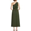 Lands’ End Women’s Creaseless One Shoulder Midi Dress(Dark Cilantro Green)