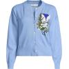 Lands’ End Women’s Cropped Fine Gauge Crew Neck Cardigan Sweater(Greetings/Blue)