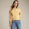 Lands’ End Women’s Cropped Fine Gauge Crew Neck Cardigan Sweater(Sweet Mango/Ice Blue Breton)