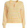 Lands’ End Women’s Cropped Fine Gauge Crew Neck Cardigan Sweater(Sweet Mango/Ice Blue Breton)