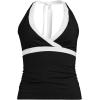 Lands’ End Women’s D-Cup Chlorine Resistant V-Neck Halter Tankini Swimsuit Top(Black/White)