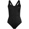 Lands’ End Women’s D-Cup Chlorine Resistant X-Back High Leg Soft Cup Tugless Sporty One Piece Swimsuit(Black)