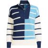 Lands’ End Women’s Drifter Cotton Quarter Zip Pullover Sweater(Deep Sea/Fresh Ivory Stripe)