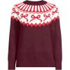 Lands’ End Women’s Drifter Jacquard Raglan Crew Neck Sweater(Burgundy Bow Fairisle)