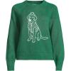 Lands’ End Women’s Drifter Jacquard Raglan Crew Neck Sweater(Winter Dog/Green)