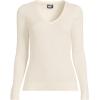 Lands’ End Women’s Fine Gauge Cotton Baby Cable Vneck Sweater(Fresh Ivory)