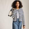 Lands’ End Women’s Fine Gauge Cotton Milano Blazer Sweater(Fresh Ivory/Navy Breton Stripe)