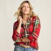 Lands’ End Women’s Flannel Boyfriend Fit Long Sleeve Shirt(Compass Red/Emerald Plaid)