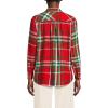 Lands’ End Women’s Flannel Boyfriend Fit Long Sleeve Shirt(Compass Red/Emerald Plaid)