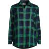 Lands’ End Women’s Flannel Boyfriend Fit Long Sleeve Shirt(Rich Clover/Navy Plaid)