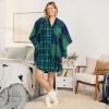 Lands’ End Women’s Flannel Long Sleeve Sleepshirt Nightgown(Light Emerald Blackwatch)