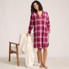 Lands’ End Women’s Flannel Long Sleeve Sleepshirt Nightgown(Vibrant Red/Aurora Pink Plaid)