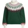 Lands’ End Women’s Fuzzy Turtleneck Lantern Sleeve Jacquard Sweater(Pine Valley Fairisle)