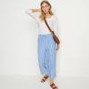 Lands’ End Women’s High Rise Pull On Drawstring Linen Wide Leg Crop Pants(Soft Blue Linen Stripe)