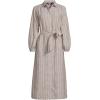 Lands’ End Women’s Linen Long Sleeve Midi Shirt Dress(Toasted Rye Stripe)