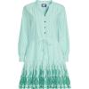 Lands’ End Women’s Long Sleeve Eyelet Mini Popover Dress(Vibrant Clover Stripe Eyelet)