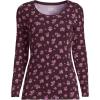 Lands’ End Women’s Long Sleeve Lightweight Jersey Scoop Neck T-Shirt(Lush Burgundy Dainty Floral)