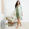 Lands’ End Women’s Matte Satin 2 Piece Pajama Set – Nightgown and Robe(Icy Mint Green Floral Blooms)