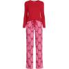 Lands’ End Women’s Pajama Set Knit Long Sleeve T-Shirt and Flannel Pants(Aurora Pink/Red Bows)
