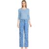 Lands’ End Women’s Pajama Set Knit Long Sleeve T-Shirt and Flannel Pants(Chicory Blue Snowman)