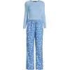 Lands’ End Women’s Pajama Set Knit Long Sleeve T-Shirt and Flannel Pants(Chicory Blue Snowman)