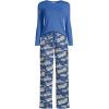 Lands’ End Women’s Pajama Set Knit Long Sleeve T-Shirt and Flannel Pants(Cobalt Blue Holiday Penguins)
