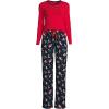 Lands’ End Women’s Pajama Set Knit Long Sleeve T-Shirt and Flannel Pants(Deep Sea Navy Holiday Pups)