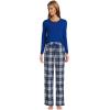 Lands’ End Women’s Pajama Set Knit Long Sleeve T-Shirt and Flannel Pants(Deep Sea Navy/Ivory Plaid)