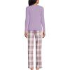 Lands’ End Women’s Pajama Set Knit Long Sleeve T-Shirt and Flannel Pants(Ivory/Violet Verbena Plaid)