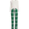 Lands’ End Women’s Pajama Set Knit Long Sleeve T-Shirt and Flannel Pants(Light Emerald Plaid)