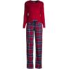 Lands’ End Women’s Pajama Set Knit Long Sleeve T-Shirt and Flannel Pants(Rich Red Multi Plaid)