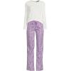 Lands’ End Women’s Pajama Set Knit Long Sleeve T-Shirt and Flannel Pants(Whisper Lilac Playful Puffins)