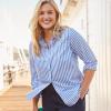 Lands’ End Women’s Pinwale Cord Long Sleeve Shirt(Chicory Blue Stripe)