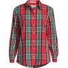Lands’ End Women’s Pinwale Cord Long Sleeve Shirt(Compass Red/Emerald Plaid)