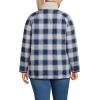 Lands’ End Women’s Plus Size Sherpa Fleece Reversible Mixed Media Long Jacket 1X Ivory/Navy Check
