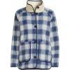 Lands’ End Women’s Plus Size Sherpa Fleece Reversible Mixed Media Long Jacket 1X Ivory/Navy Check