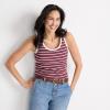 Lands’ End Women’s Pointelle Rib UNeck Tank(Burgundy/Ivory Breton Stripe)