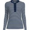 Lands’ End Women’s Polished Rib Tie Henley Top(Deep Sea Navy Dual Stripe)