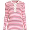 Lands’ End Women’s Polished Rib Tie Henley Top(Ivory/Berry Rouge Dual Stripe)