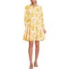 Lands’ End Women’s Poplin Button Front Dress with Godets(Yellow Mosaic Floral)