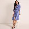 Lands’ End Women’s Poplin Oversized Puff Sleeve Midi Shirt Dress(Blue/White Shadow Stripe)