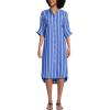 Lands’ End Women’s Poplin Oversized Puff Sleeve Midi Shirt Dress(Blue/White Shadow Stripe)