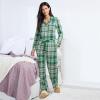 Lands’ End Women’s Print Flannel Pajama Pants(Light Emerald/Pink Plaid)