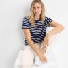 Lands’ End Women’s Relaxed American-Grown Supima Cotton Crew Neck T-Shirt(Deep Sea Navy Breton Stripe)
