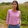 Lands’ End Women’s Relaxed American-Grown Supima Cotton Long Sleeve Crew Neck T-Shirt(Light Raspberry Even Stripe)